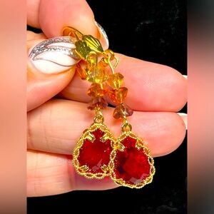 🦋925plated drop earring gorgeous CZ ZIRCON red faceted-women wedding